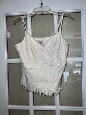 At Last Y2K Crochet Cami Top Linen Blend Sleeveless Boho Chic Tank Top Medium